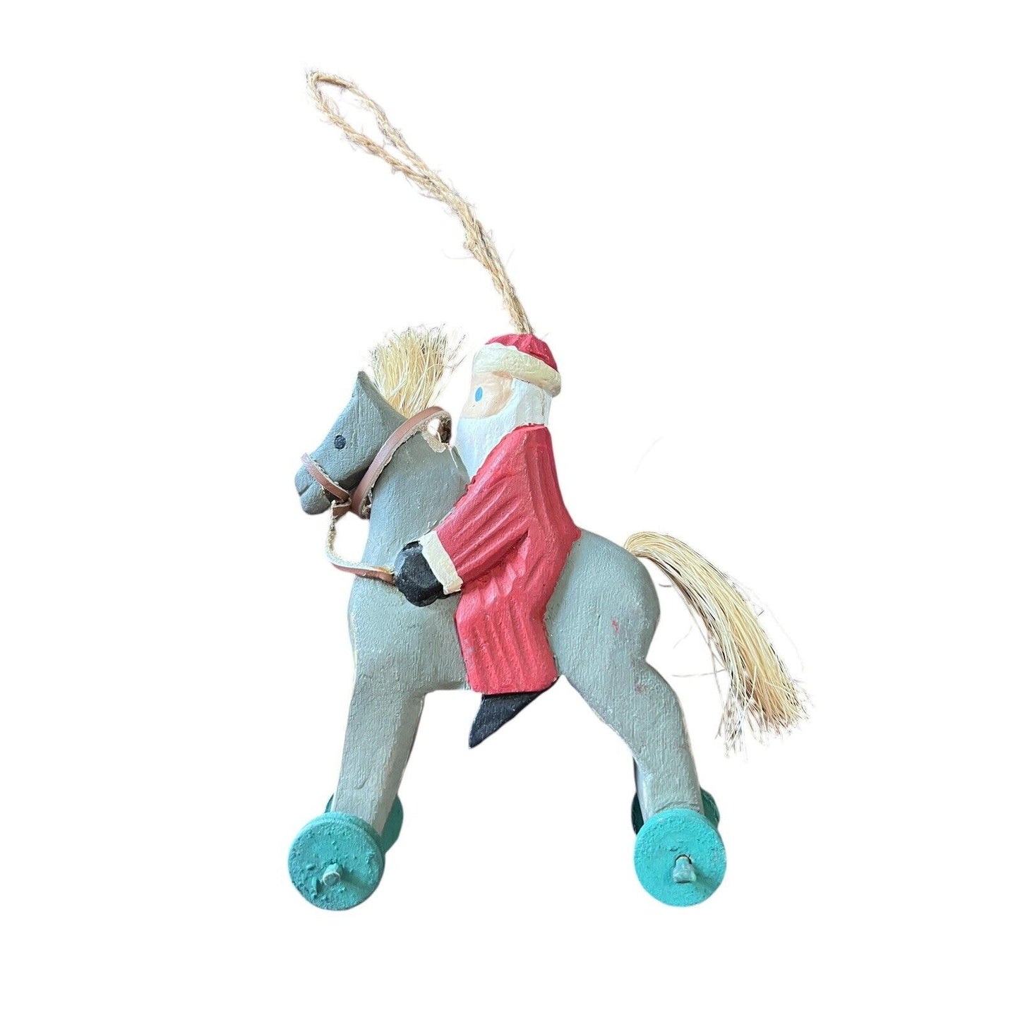 Santa Claus Rocking Horse Wooden Christmas Ornament Holiday Hand Painted