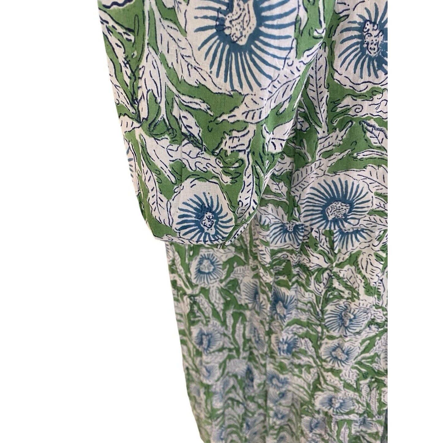 Size XL Karni Cotton Green And Blue Floral Printed Boho Maxi Dress