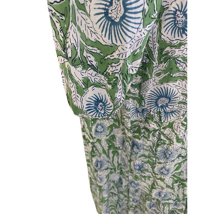 Size XL Karni Cotton Green And Blue Floral Printed Boho Maxi Dress