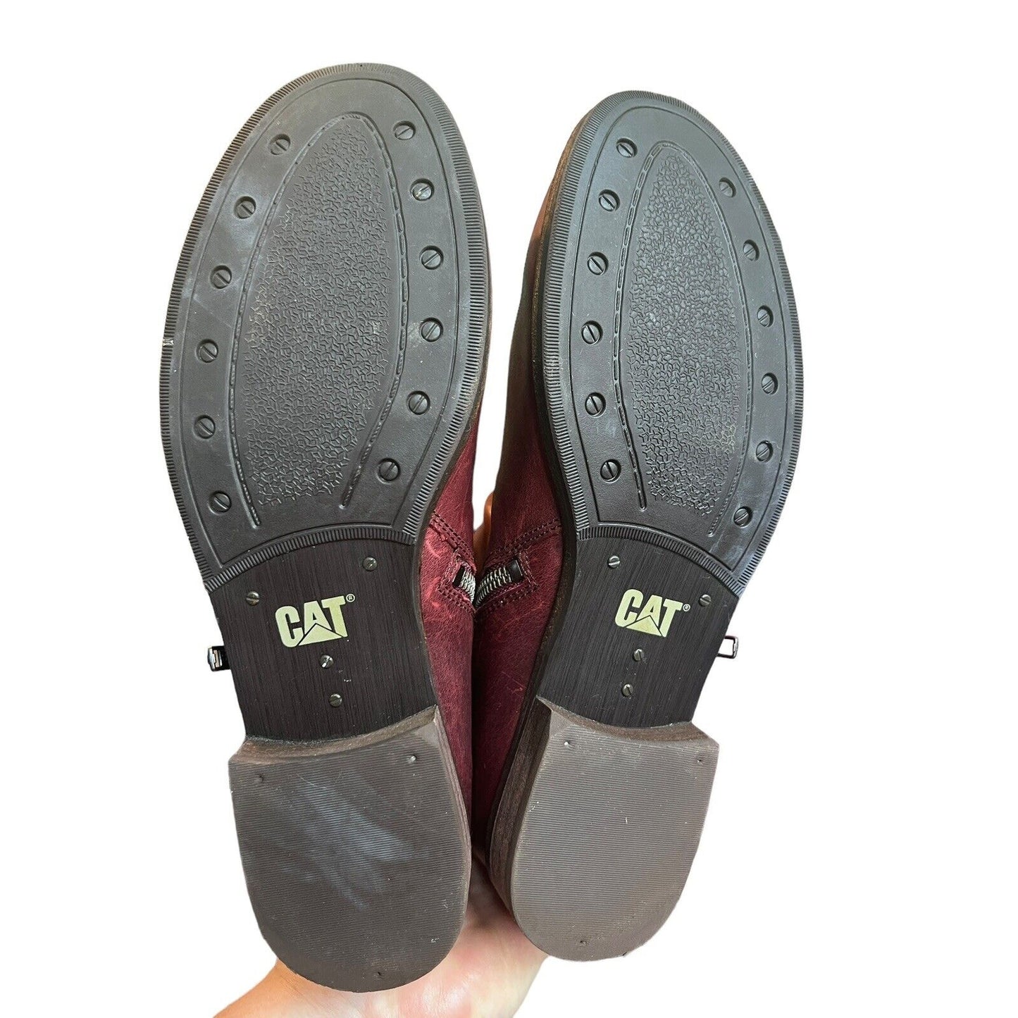 7.5 CAT CATERPILLAR KILEY Maroon Burgundy Leather Tweed Ankle Boots Zip