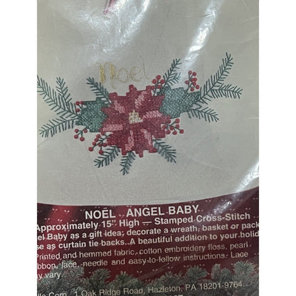 1994 Bucilla Noel Angel Baby 15" Poinsettia Stamped Cross Stitch #33416 NOS