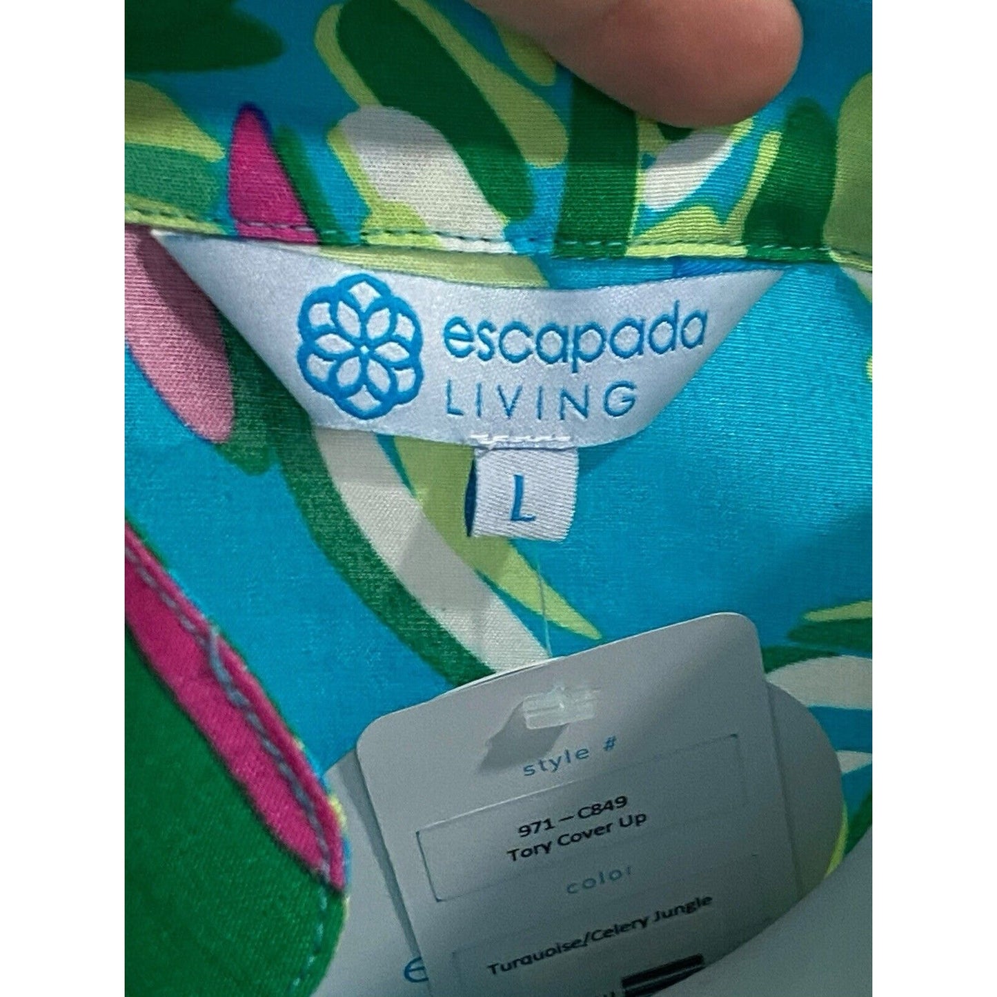 Escapada Living Tory Large Tunic Cover Up Top Aqua Blue Green Palm Tree NWT