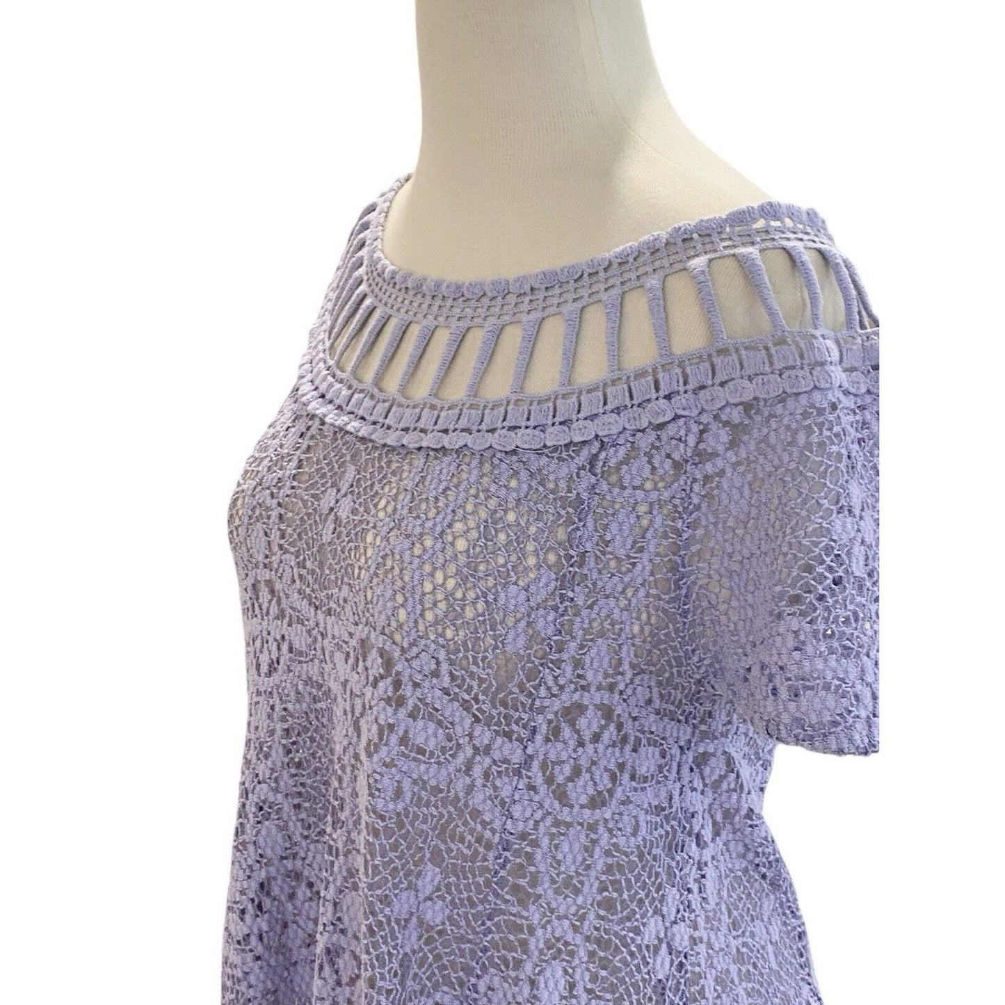 Size Small Free People Holy Mountain Lilac Open Knit Crochet Dress Lined