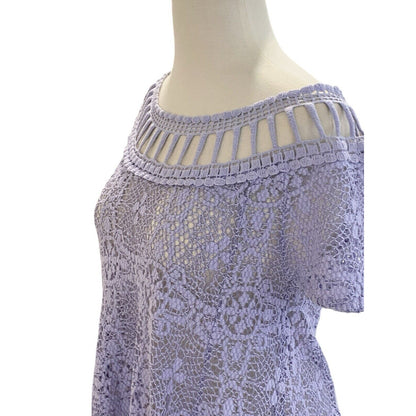 Size Small Free People Holy Mountain Lilac Open Knit Crochet Dress Lined