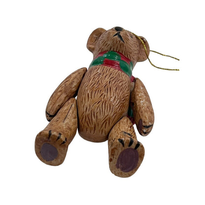 Ceramic Teddy Bear Christmas Ornament Scarf Articulated Jointed Handpainted 4”