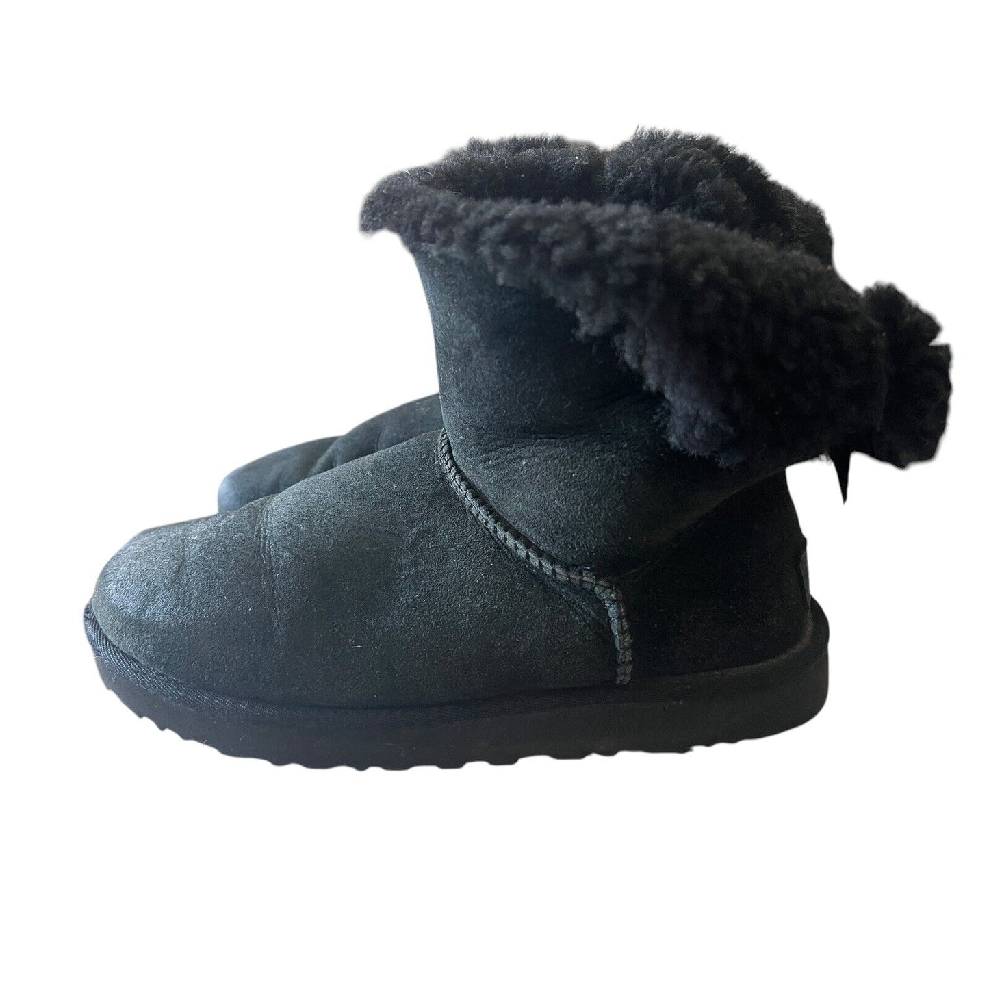 UGG Mini Bailey Bow II Size 7 Black Warm Suede Sheepskin Boots