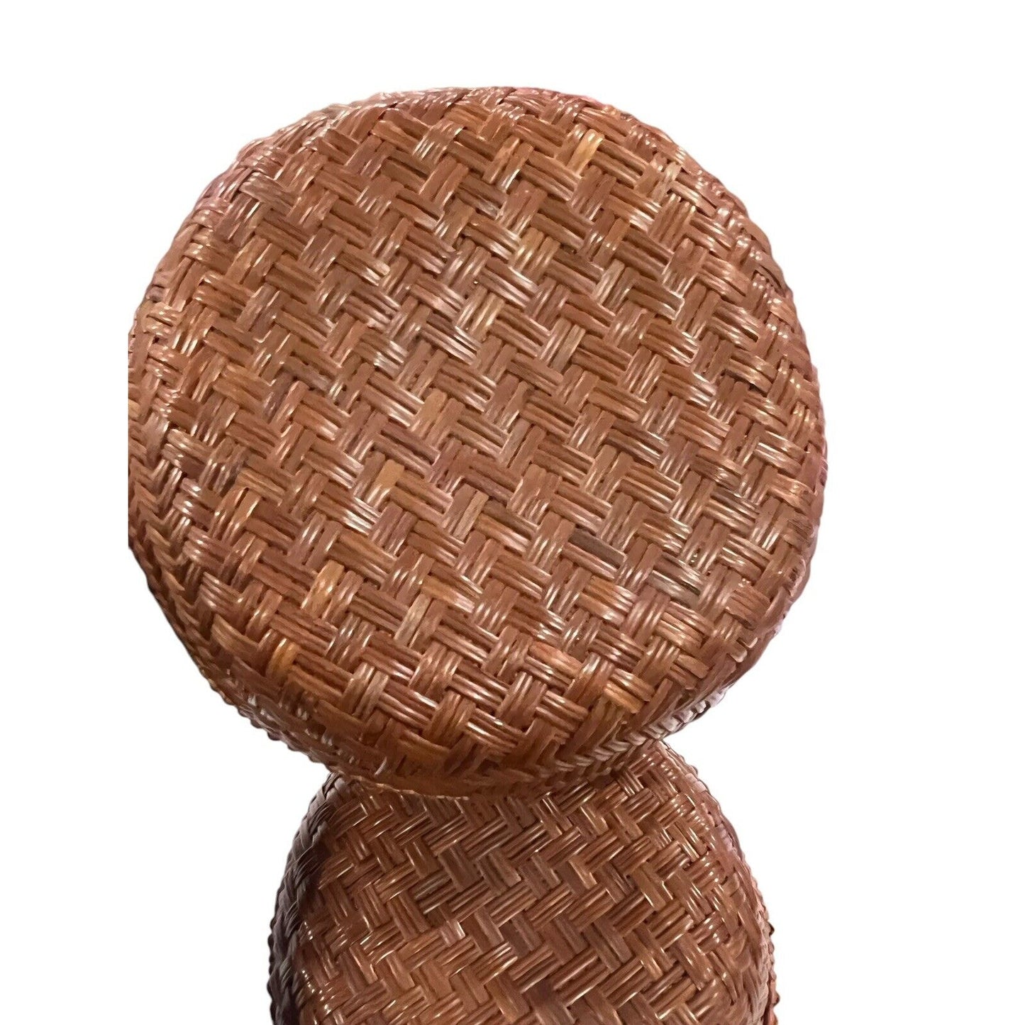 Round Rattan Wicker Fruit Staking Basket with Lid Storage Boho Natural Decor