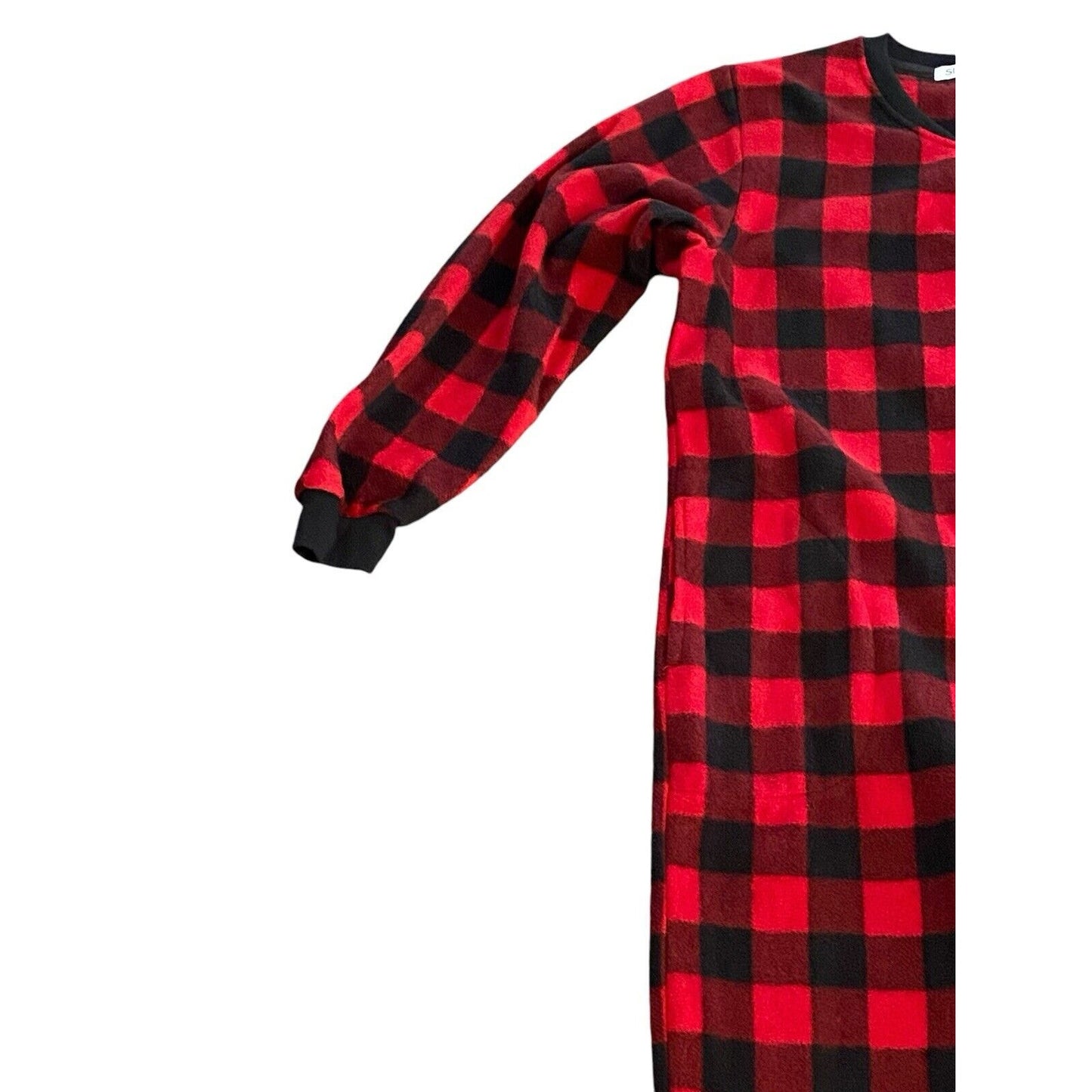 Sleepy Time Pjs Suit Womens Buffalo Check Footed Zip Long Pajamas Fleece Small