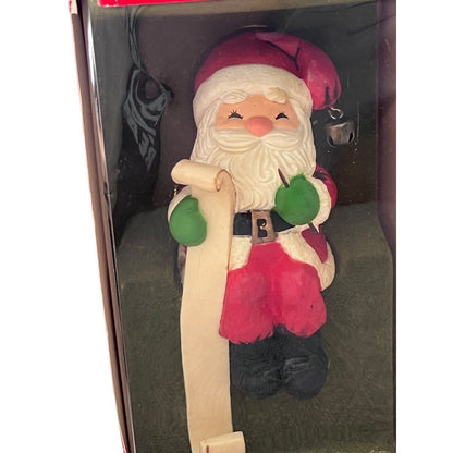 Vintage 1980s Hallmark Santa Claus Stocking Hanger Christmas Jingle Bell NIB