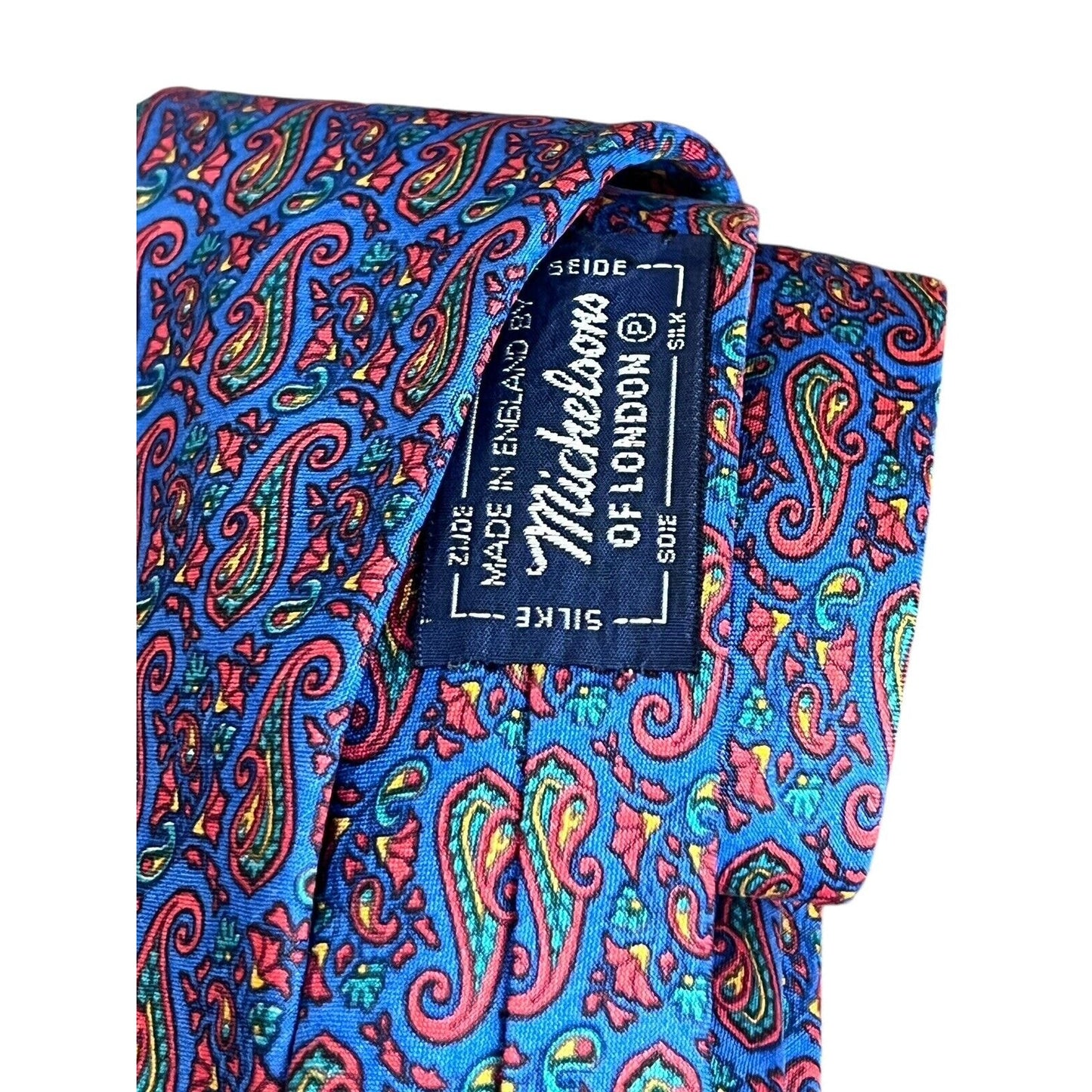Michelsons Of London Men’s Silk Burgundy Tie Blue Paisley Bright Flowers 55x2.75