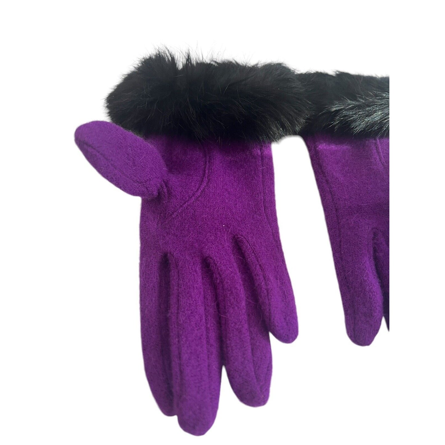 Women's Lamb's Wool Angora Rabbit Fur Cuff Gloves Violet Vintage M/L Purple