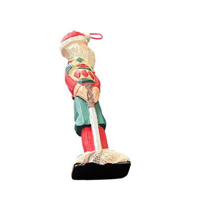 Santa Claus Golf Carved Wood Christmas Ornament Holiday Primitive Painted