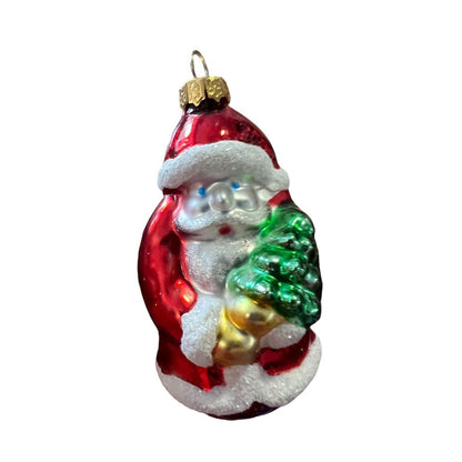 Dept 56 Blown Glass Christmas Ornament Santa Claus Sleigh Set Of Two 2.5”