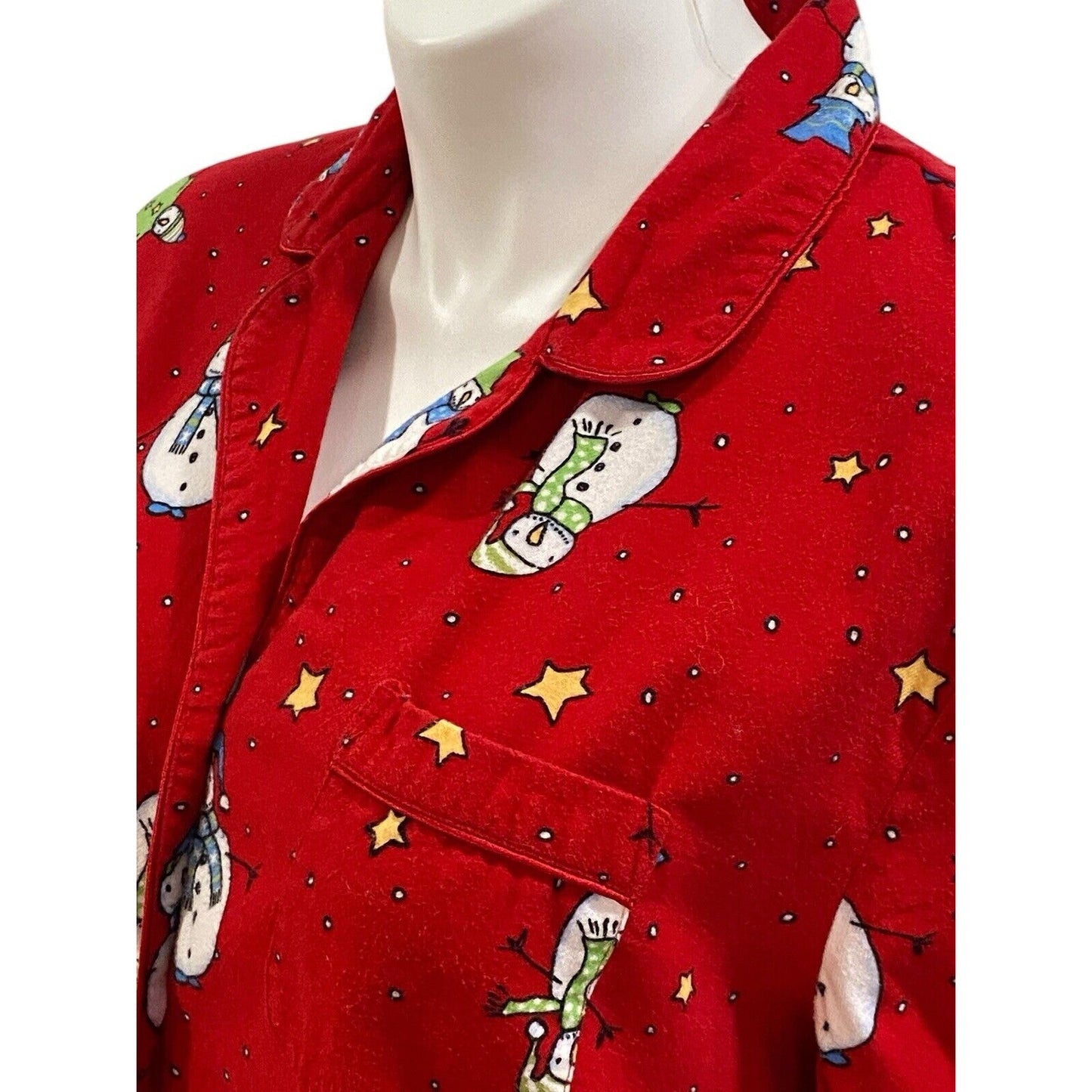 XL Charter Club Flannel Night Shirt Gown Red Snowman Long Sleeve Cotton Women