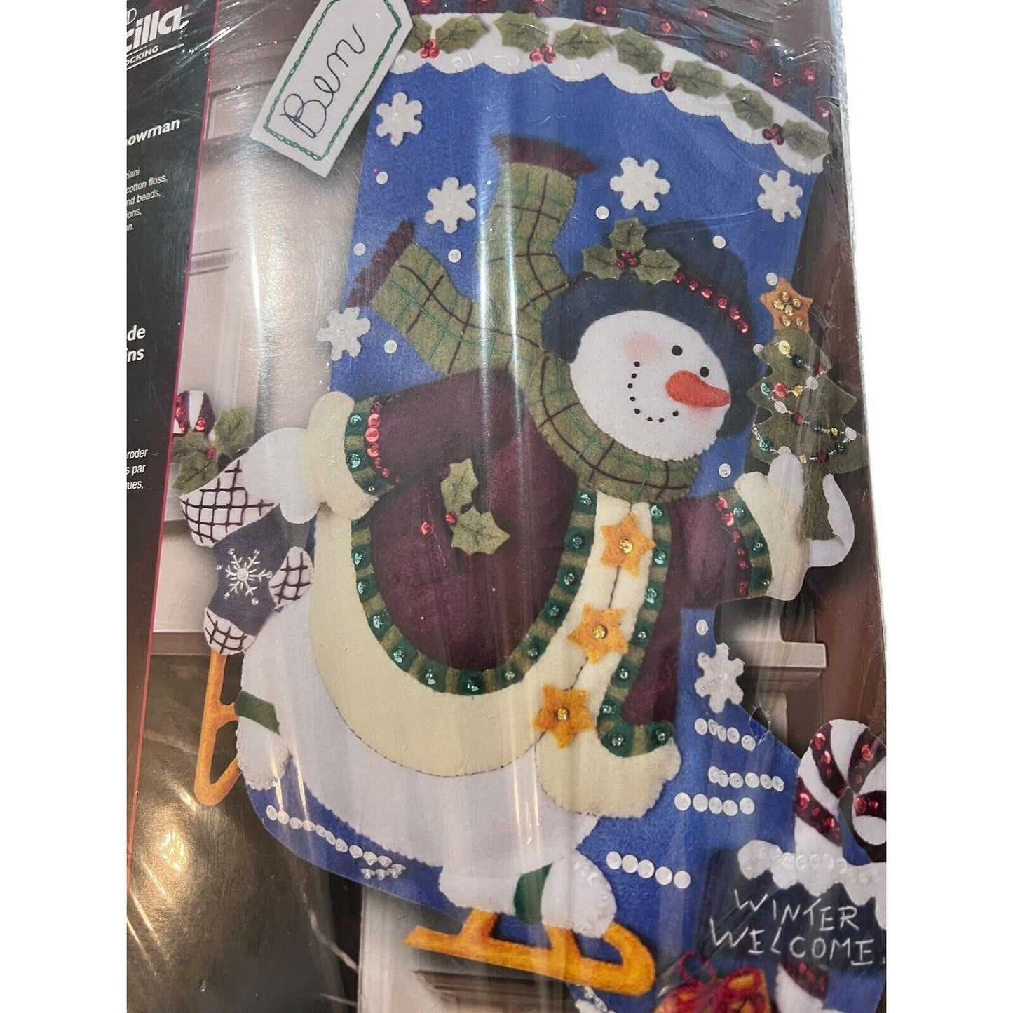 Bucilla Felt Applique Skating Snowman Stocking Kit 85429 Stanziani Sealed NEW