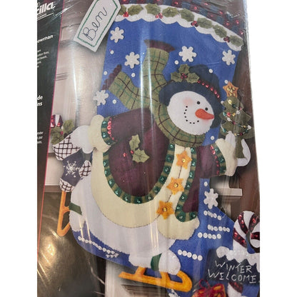 Bucilla Felt Applique Skating Snowman Stocking Kit 85429 Stanziani Sealed NEW