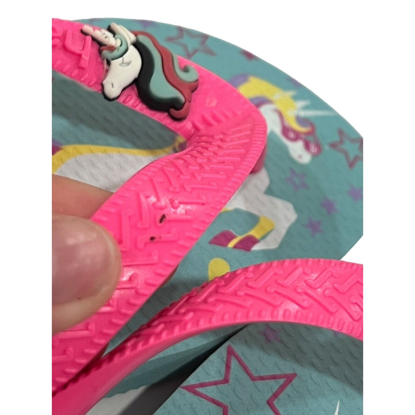 Havaianas Girls Hot Pink Purple Teal Unicorn Flip Flops Sandals Youth Size 3/4