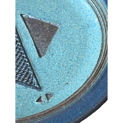 Signed Linda Sheard Pottery Blue Teal Plate Geometric Earth Glaze Handmade