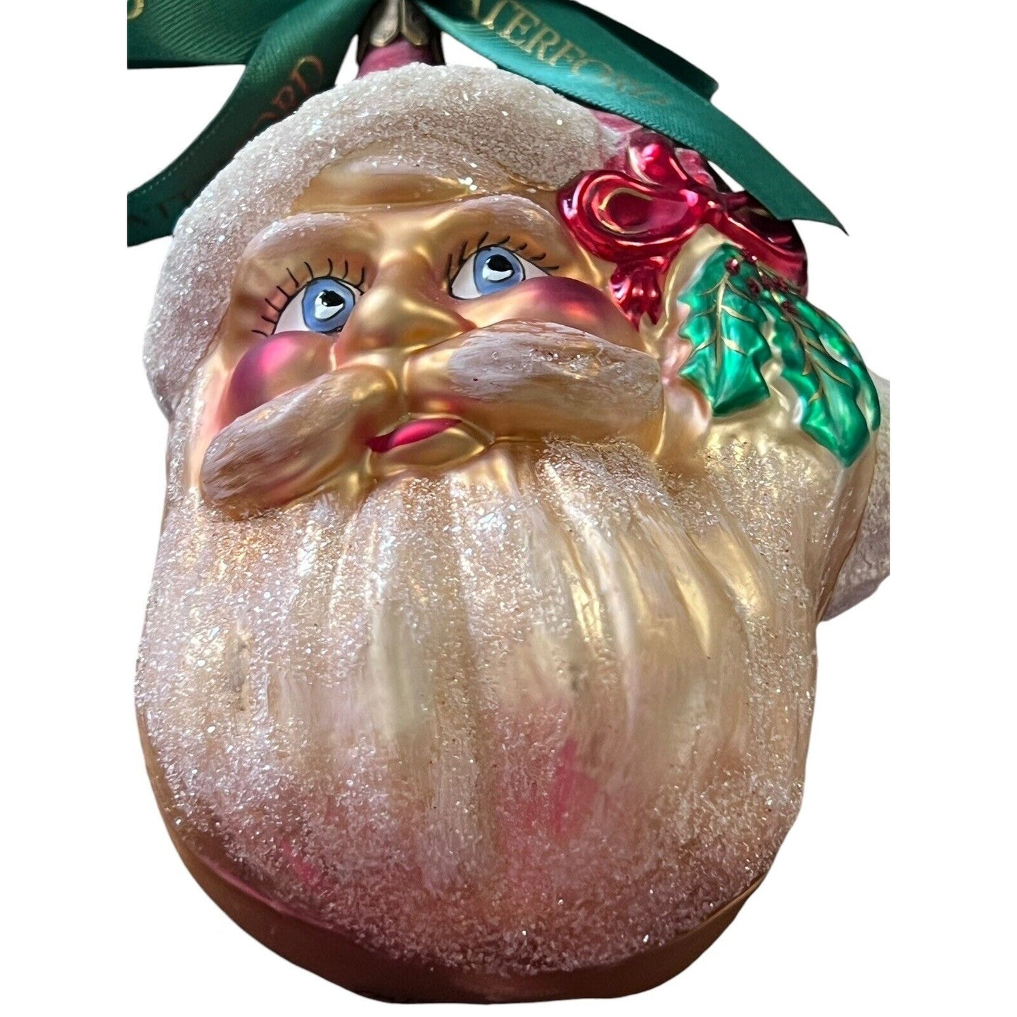 Waterford Christmas Santa Head Glass Ornament Hand Blown No Box Glitter