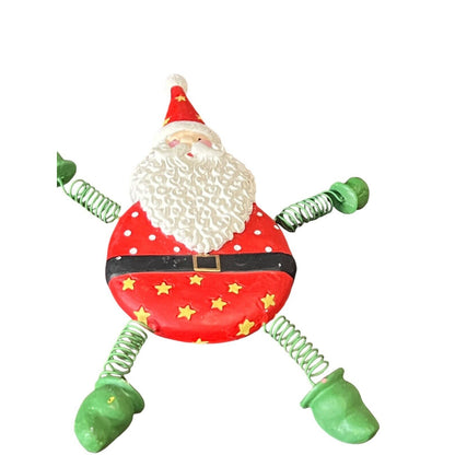 Santa Claus Spring Arm Carved Wood Christmas Ornament Holiday Painted