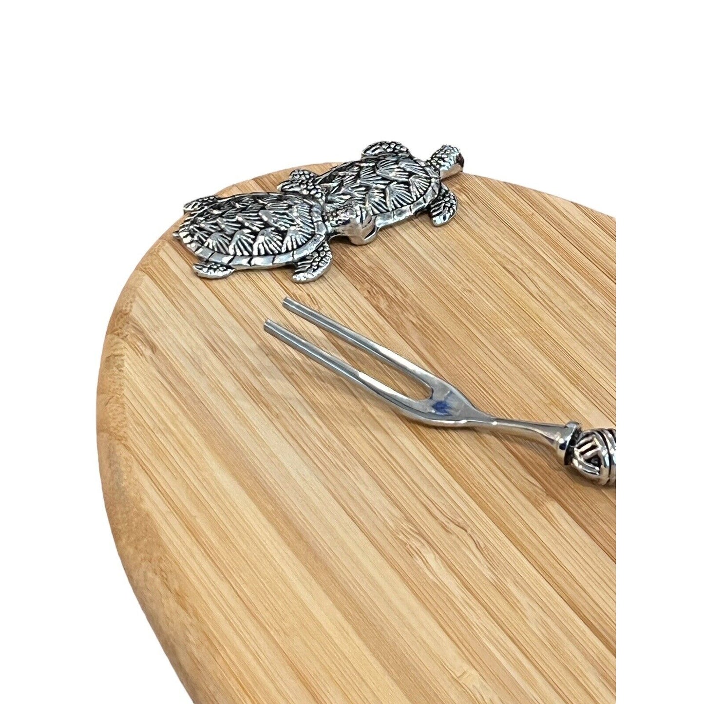 Mudpie Long Turtle Wood Board Set 10” X 6.5” with Small Fork