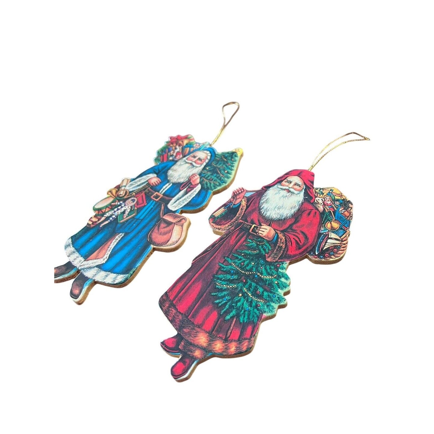 Santa Claus Old World Style Classic Print Wood Christmas Ornament Set Holiday