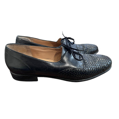 Vintage TROTTERS LILA Woven Leather Black Oxford Shoes Flats 9.5 S (AAA)