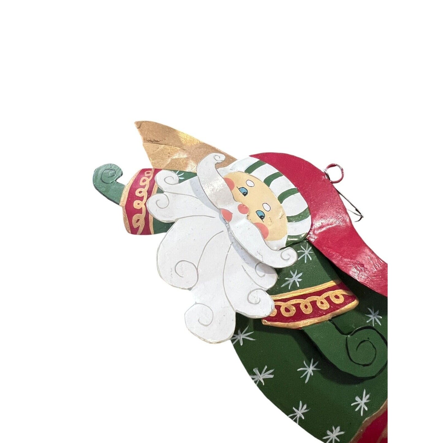 Metal Santa Claus Christmas Ornament Holiday Craft Painted Flying