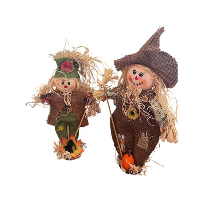 Scarecrow Table Top Decor Pumpkin Fall Thanksgiving Halloween Figures Set Of Two