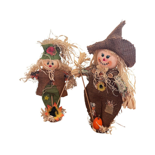 Scarecrow Table Top Decor Pumpkin Fall Thanksgiving Halloween Figures Set Of Two