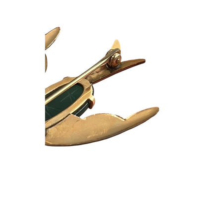 Vintage Wire 1/20 12K GF Jade Cabochon Filigree Bird Brooch Gold Tone