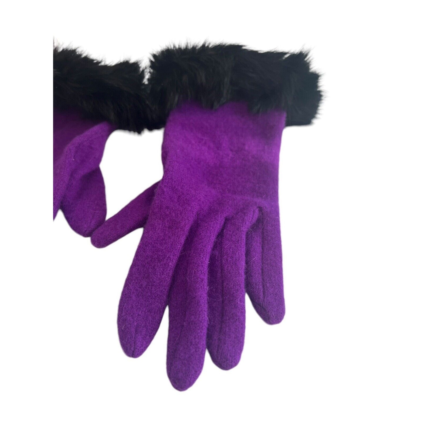 Women's Lamb's Wool Angora Rabbit Fur Cuff Gloves Violet Vintage M/L Purple