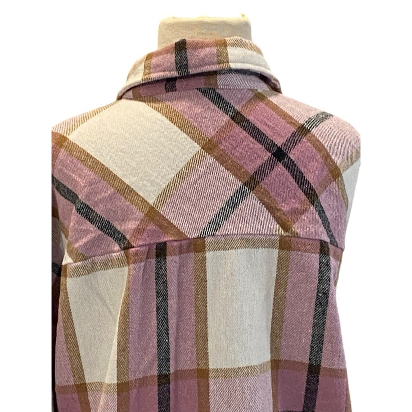 Size Large Jodifl Plaid Flannel Shacket Pink Brown Button Up Shirt Gorpcore