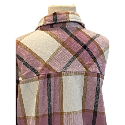 Size Large Jodifl Plaid Flannel Shacket Pink Brown Button Up Shirt Gorpcore