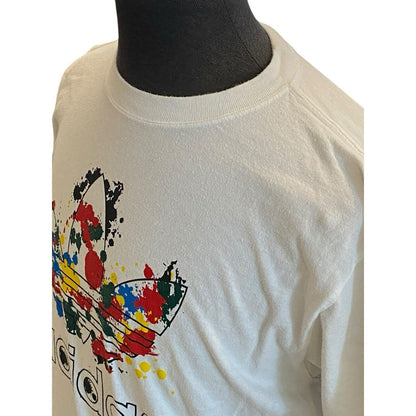 Size Medium Adidas Mens T Shirt White Logo Paint Splatter Design 80’s Y2K Style
