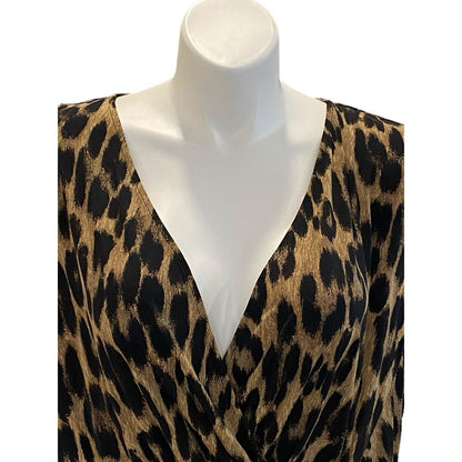3X Joe Fresh Animal Print Stretch Wrap Fitted Style Sleeveless Blouse Top Shirt