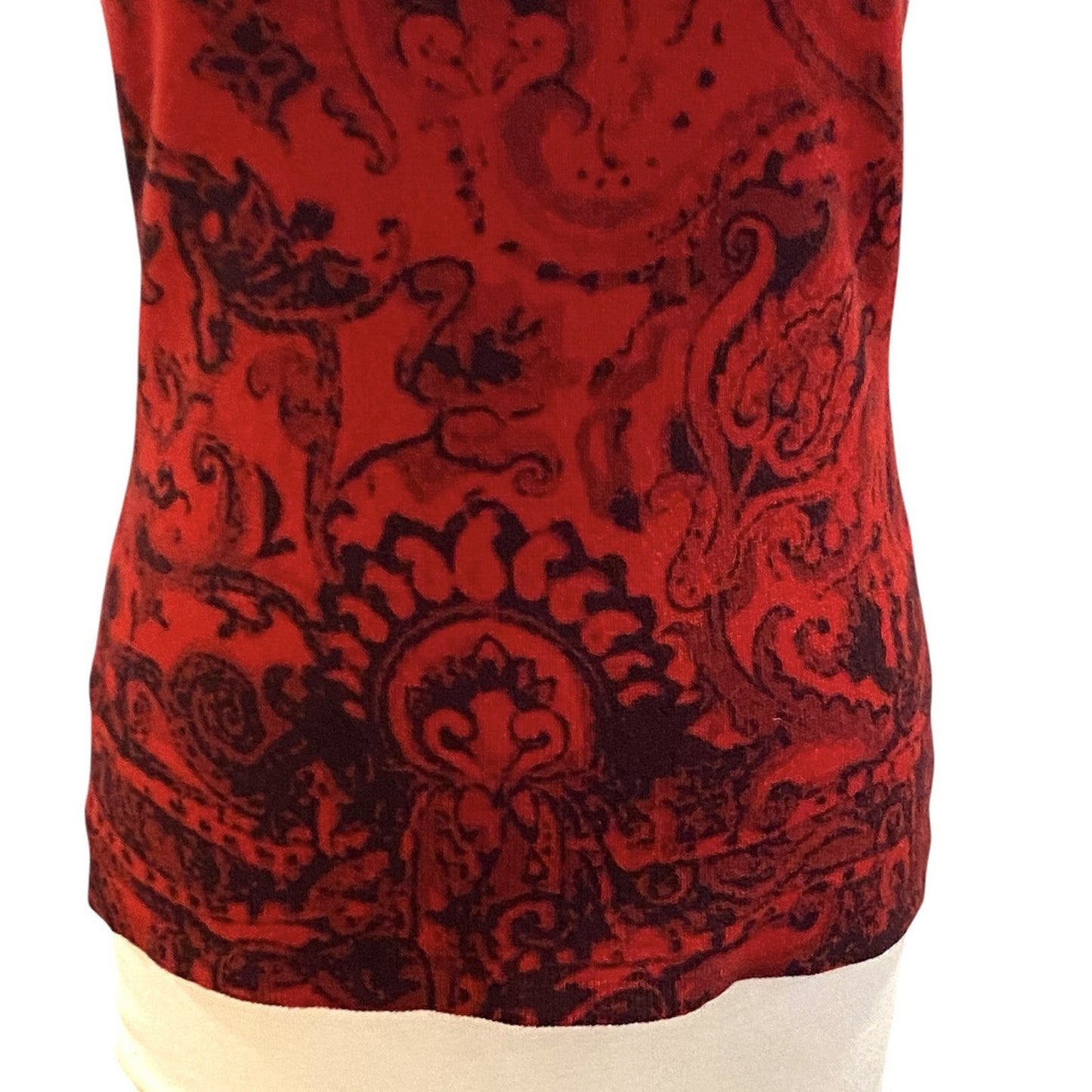 100% Cashmere Red Sleeveless Sweater Tank Top Black Floral Design