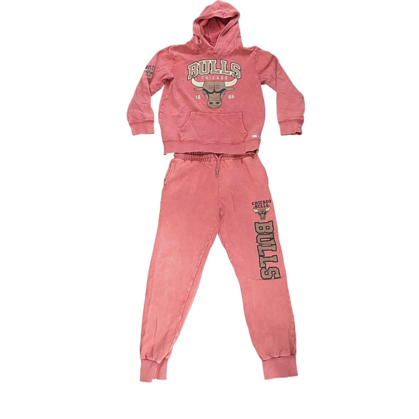 Size 8 Youth Chicago Bulls Hoodie Sweatpants Set Distressed Red NBA Sweatsuit