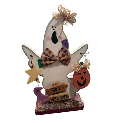 Wooden Ghost Halloween Decor Pumpkin Welcome Table Top Fall Decoration Painted
