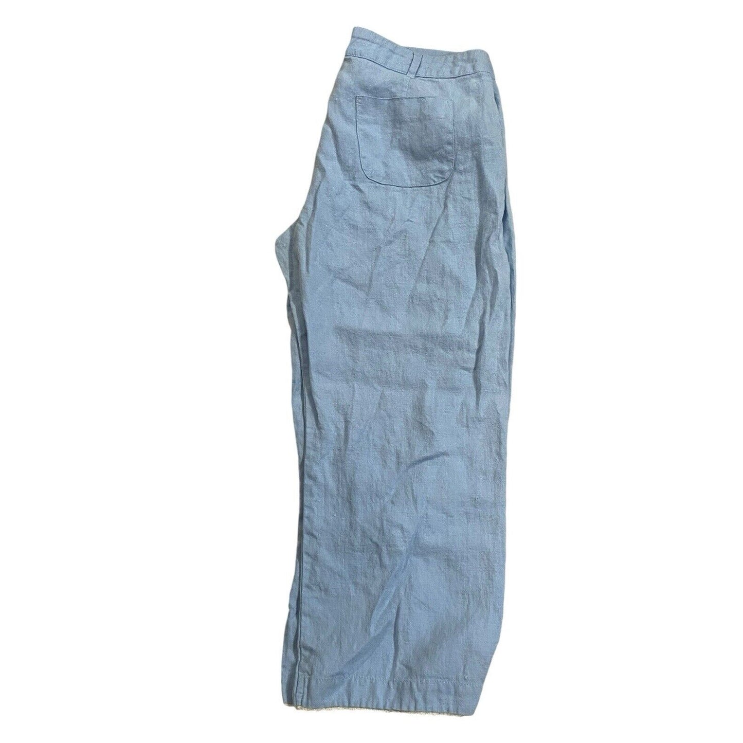 Size 8 (40 FR) Lulu Castagnette Cropped Wide Leg Pants Women Blue Linen