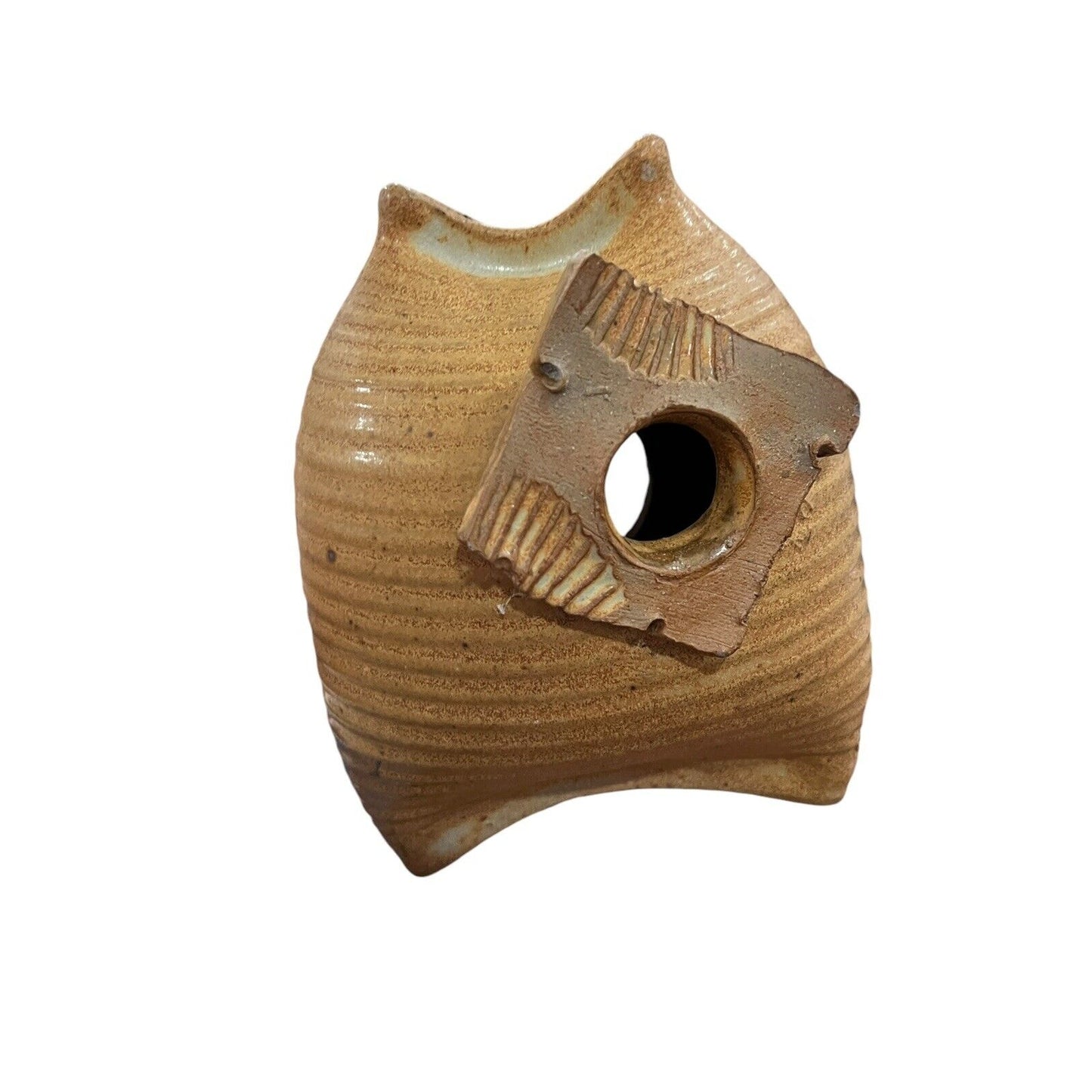 Ceramic Art Pottery Fish Bird House Handmade Signed Clay Natural