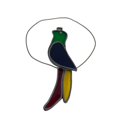 Vintage Stained Glass Parrot Partridge Bird in Loop Sun Catcher