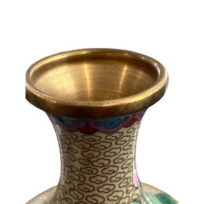 Vintage Chinese Cloisonné Butterfly Flower Motif Brass Vase Grand Millennial