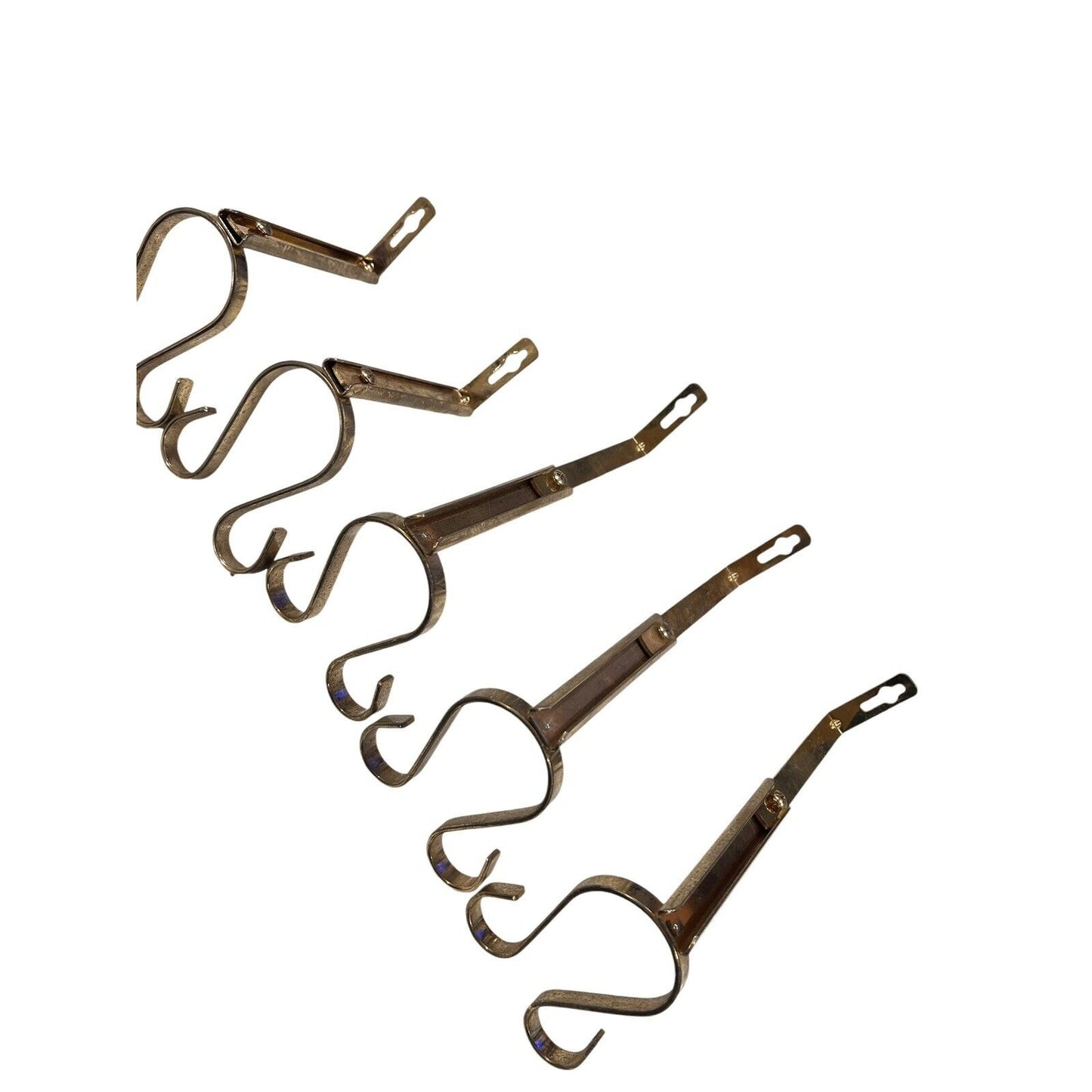 5 Double Gooseneck Swag Drapery Hooks Hook Rosettes Bishop Sleeve Brass Tone Set