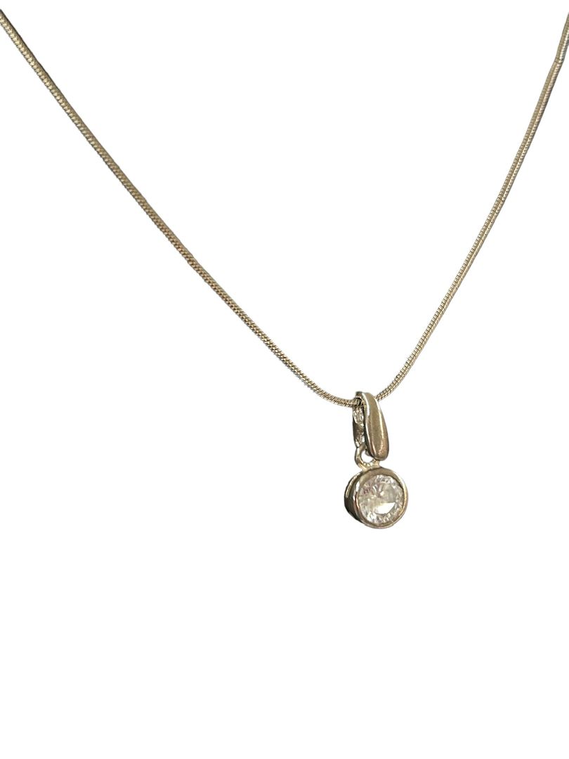 Express Silvertone Necklace Snake Chain with Clear Faceted Pendant 18-20"