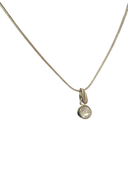 Express Silvertone Necklace Snake Chain with Clear Faceted Pendant 18-20"