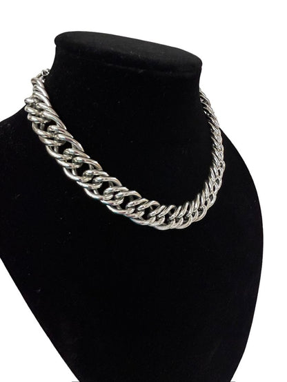 Silvertone Chunky Curb Chain 13-16" Necklace Lightweight Hook Closure