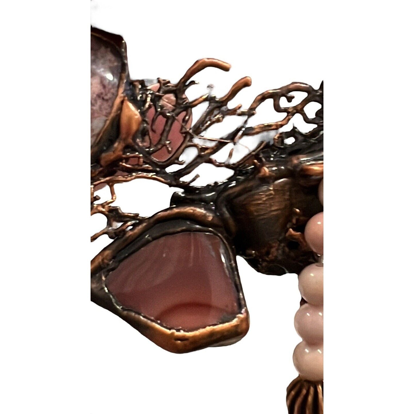 Artsy One Of A Kind Agate Geode Amber Bead Necklace Handmade Copper 24”