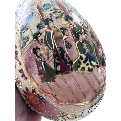 VTG Japanese Porcelain Hand Painted Egg Geisha Flowers Oriental 6 3/4” Tall
