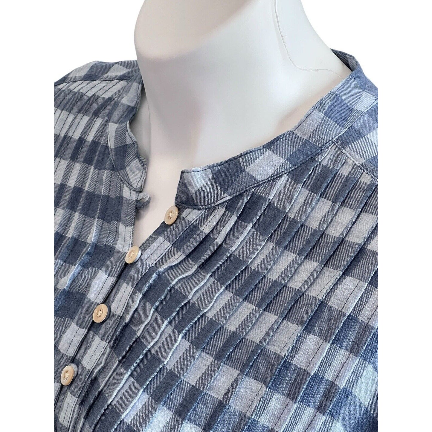 Wrap London Womens Blouse Top Size 14 Blue Check Pleated Tunic Balloon Sleeve